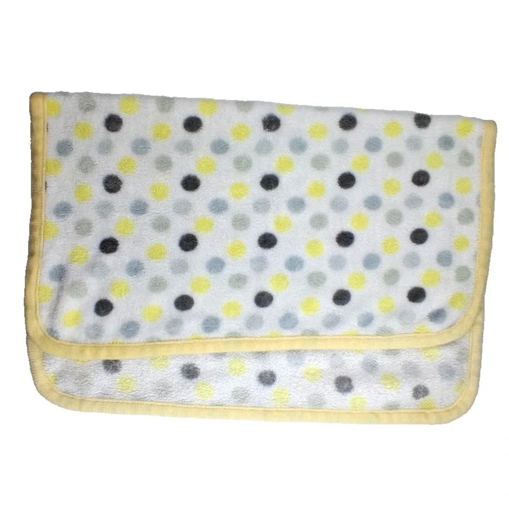 Baby Gear ? Yellow Gray White Polka Dot Plush Blanket Unisex Soft Fleece Lovey